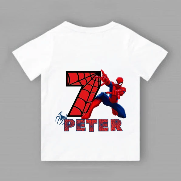 thumbnail image 1 of Camiseta de algodón para niños Cumpleaños Numble Niña Niño Niño 2 3 4 5 6 7 8 9 Años Marvel Spiderman Verano 2024 Camiseta de manga corta blanca para bebé, 1 of 5