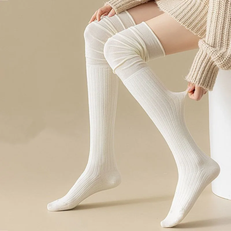 

Autumn Winter Twist Over-the-knee Socks Women's Tight Socks Korean Style High Tube Stocking Pile Socks Solid Color Hosiery