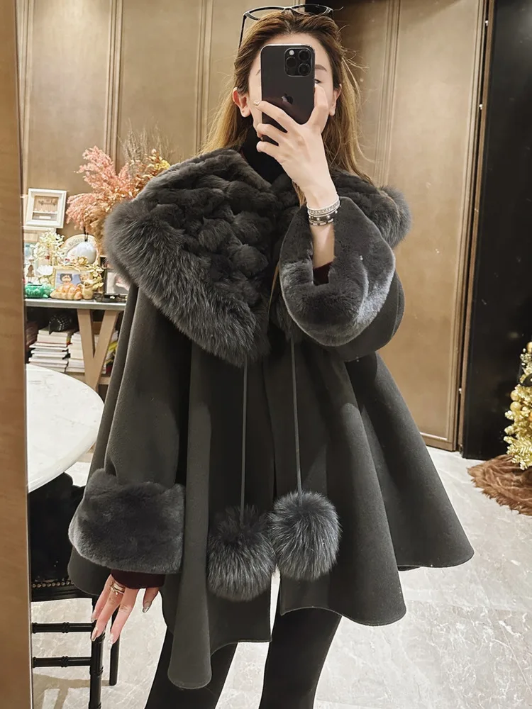 

2024 Classic Poncho style lovely real fox fur coats pink natural fur jackets manteau femme hiver