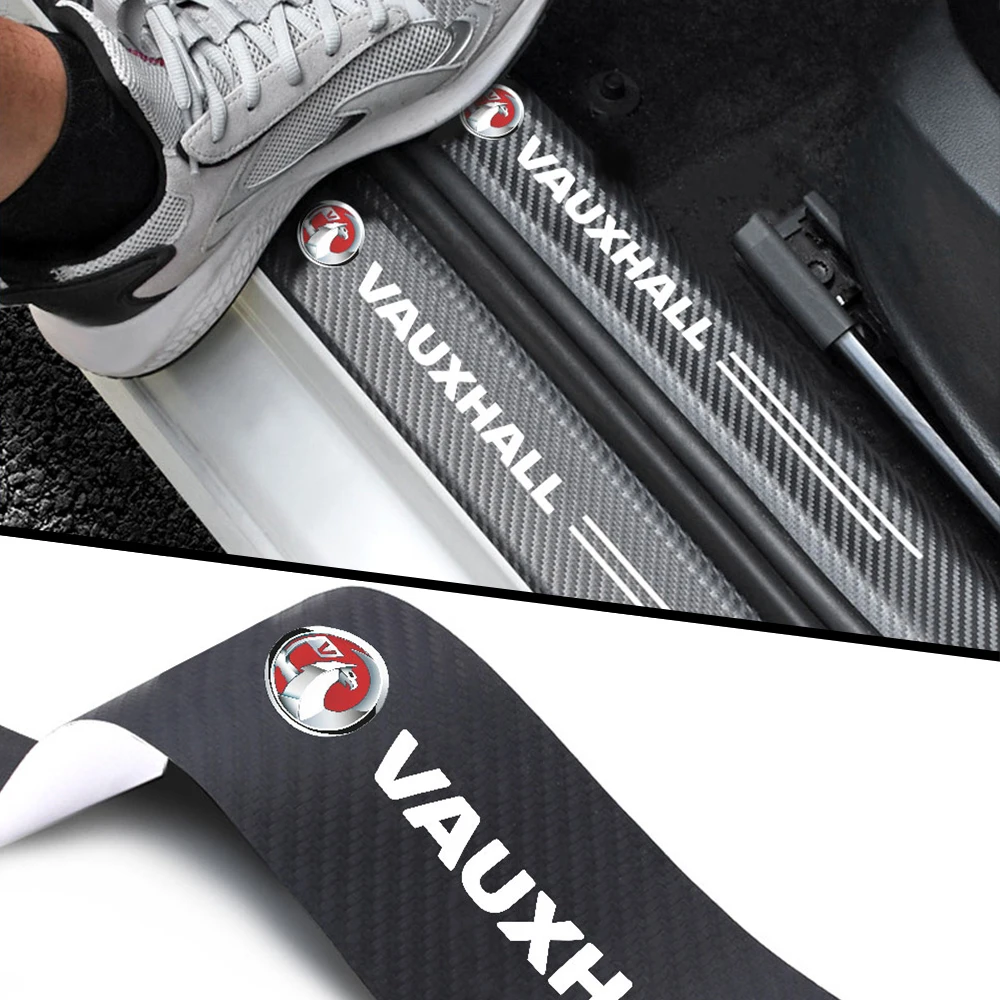 4pcs Car Accessories Door Sill Protector Stickers Pu Leather Carbon