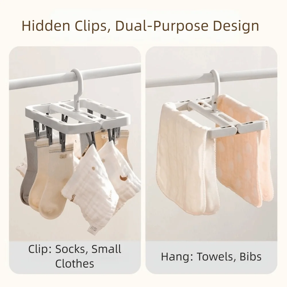 Portable 10/20 Clips Collapsible Clothes Drying Rack Plastic Windproof Sock Drying Clip Space Saving Hanging Drying Rack Clothes