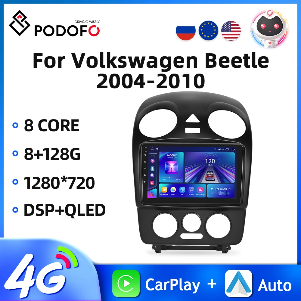 Podofo 2Din Android Car Radio For Volkswagen Beetle 20042010