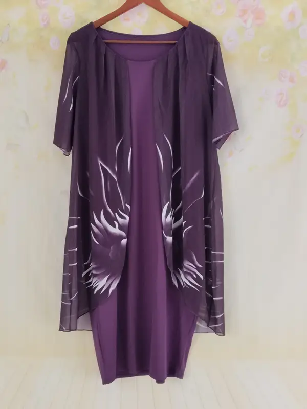 Loose Large Size Dress Casual Daily Print Spring Summer Woman Clothes Mid-sleeve Round Neck Mid-waist Pullover Short Dresses - Image 5