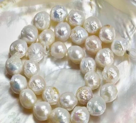 10-12mm White Baroque Pearls Loose beads Chain 15.5inch irregular Classic Fashion Luxury Real