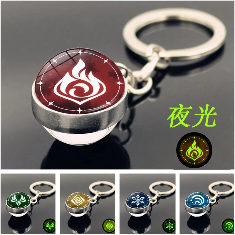 

Game Genshin Impact Vision Keychain Lnazuma Ganyu Keqing Wendi Xiao Luminous 7 Element Weapons Eye of Original God Toy KeyRing