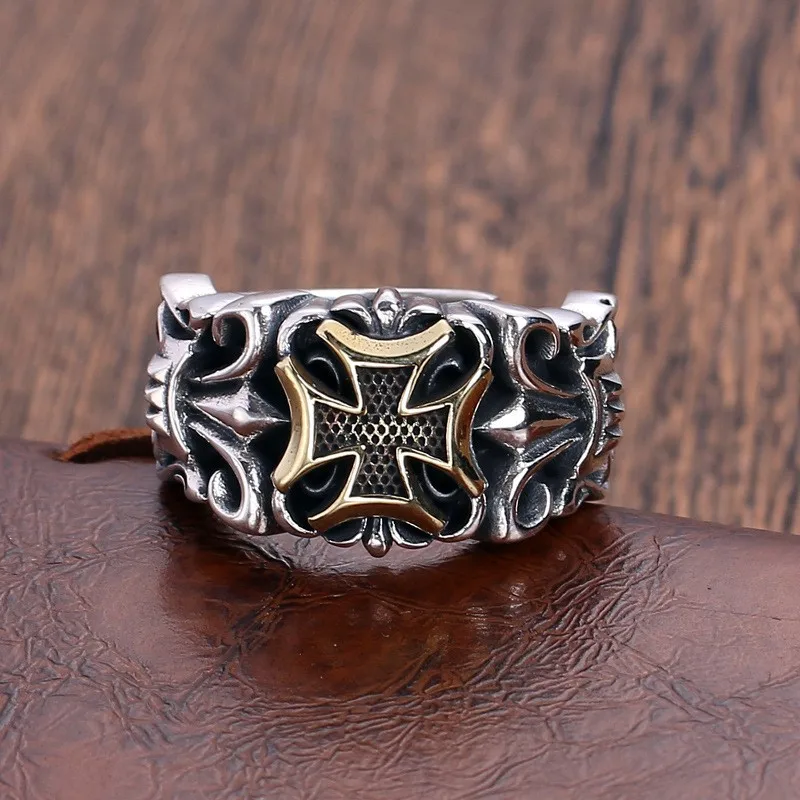 Men's Cross Ring Punk Large Cross Ring Adjustable Size Fashion Men's Personalized Design Jewelry Street Retro Gothic Trend Jewelry Accessories