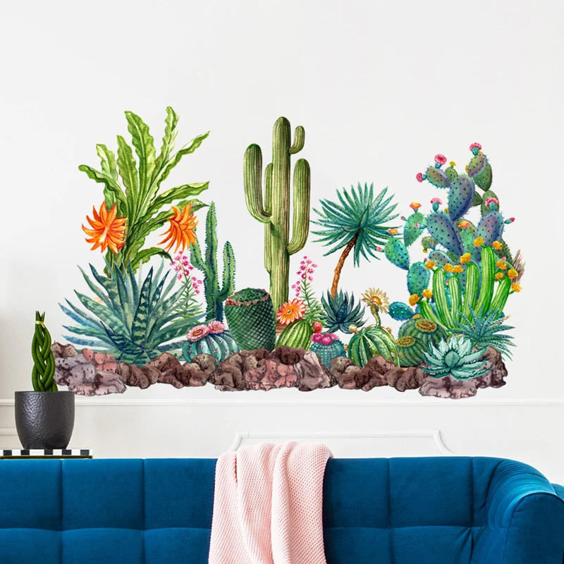 Tropical Plant Cactus Vinyl Mural Stickers on the Wall Baseboard