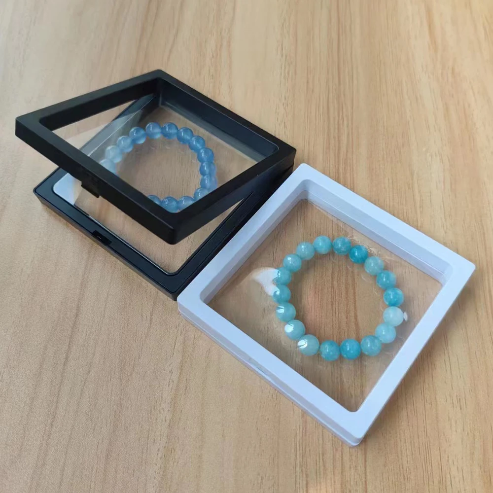 Square 11cm 3D Floating Ring Jewelry Display Box Diamond Storage Case Gems Organizer Bracelet Earrings Badge Packaging Gift Box