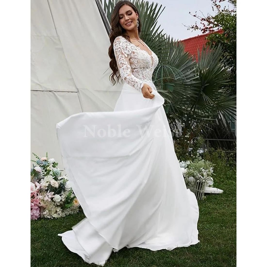 Elegant Lace Chiffon Wedding Dresses A-LINE Bridal Gowns with Exquisite Appliques for Bride 3