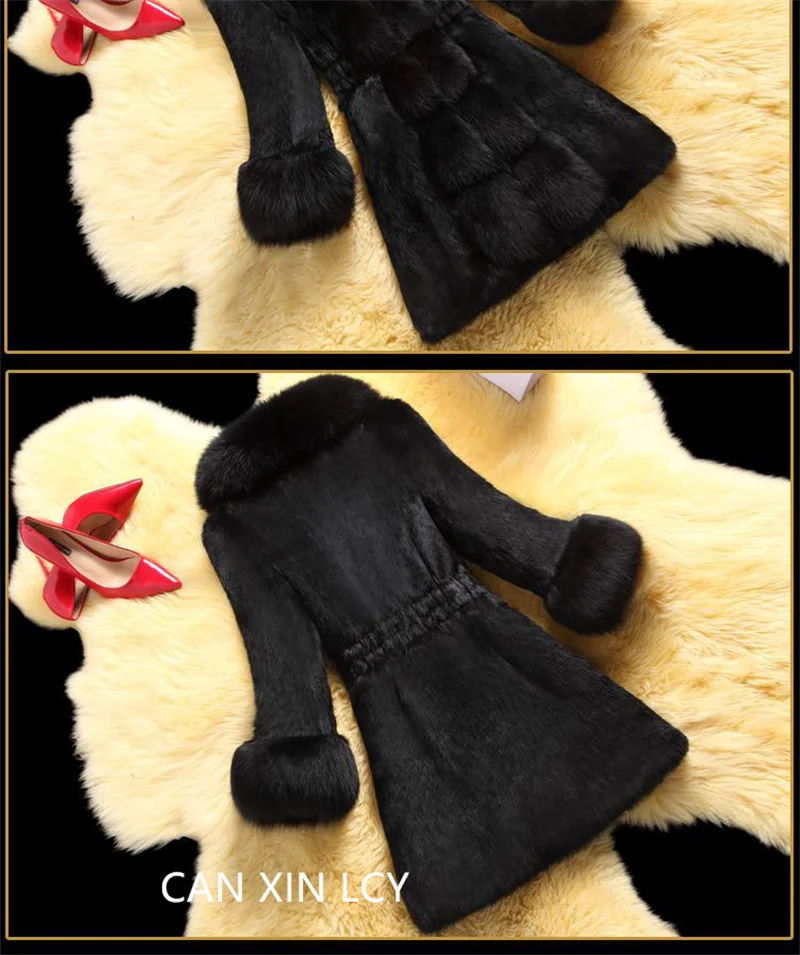 Women's Fur Coat Medium Length Imitation Mink Rabbit Fur Integrated Fashion Warm Jacket Middle aged Female Fur Jackets 5XL