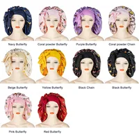 Fshion Floral Print Large Satin Bonnet Hat for Women Long Silk Head Cover Wide Night Sleeping Hat 2