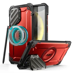 Heavy Duty Rugged Phone Case with Magnetic Back and Camera Cover Kickstand - Pc + tpu (Ruddy)