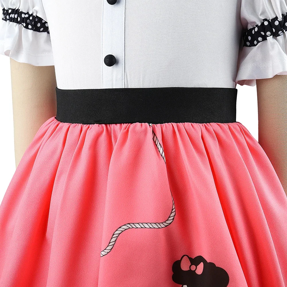 Vintage 1950er Pudelkleid für Mädchen, Sommerliches Polka-Dot-Prinzessinnenkleid mit Schals, Brille und Stirnband, Kinder-Geburtstagskleid – Detail 15