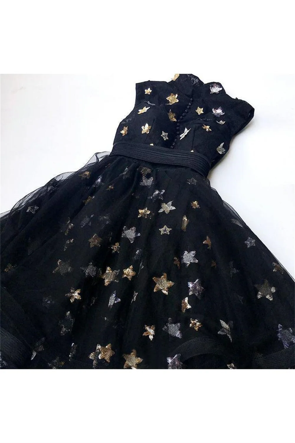 Star Tulle Lace Sleeveless High Neck Women's Cocktail Short Dress Girls' Birthday Ceremony Party Formal Occasion Dress vestidos
