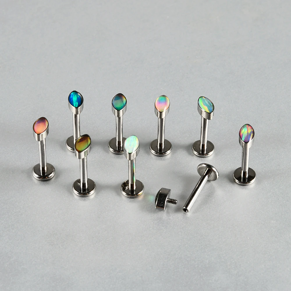 1PC G23 Titanium A Marquise Zircon Labret Lip Ring Opal Ear