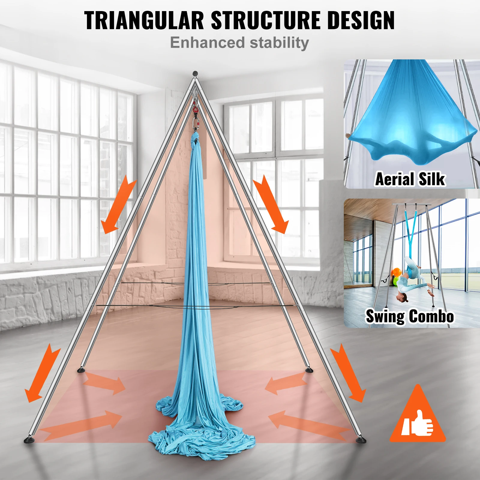 VEVOR Aerial Yoga Frame & Hammock 9.67 ft Yoga Swing Stand W/13.1 Yards Aerial Hammock Max 551lbs Rig for Indoor Outdoor