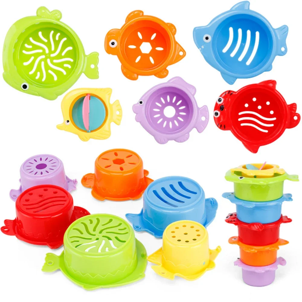 6Pcs Baby Bath Toy Stacking Cup Toddler Toys Ocean Stacking Tower Bathtub Water Play Beach Toys Educational Toy Children Gifts 2