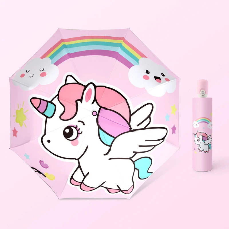 Folding Umbrella Cute Unicorn dinosaur Spaceship Little Tiger Fashion Sunscreen Umbrella Reflective stripe design