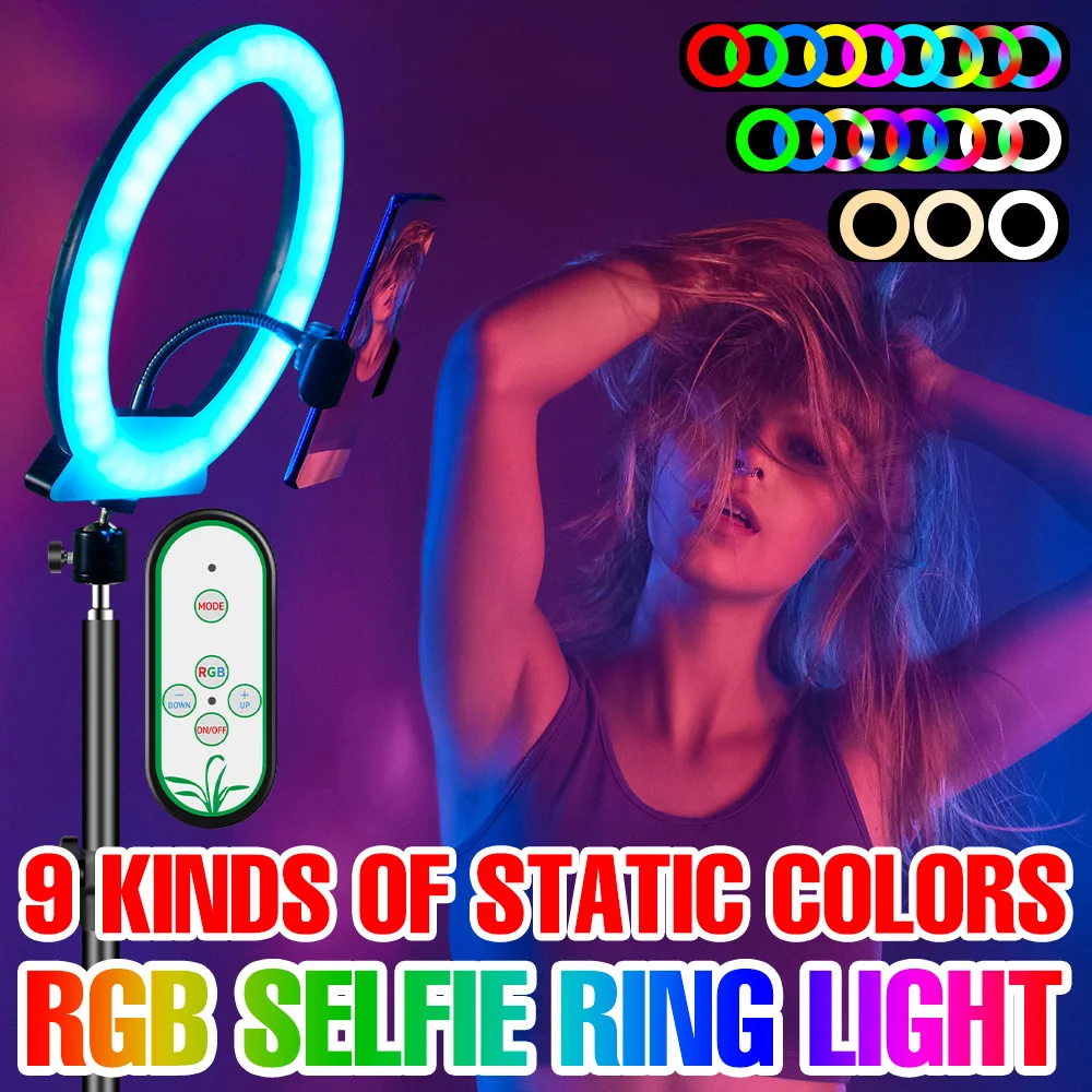 

LED Selfie Ring Light Portable Night Lamp RGB Fill Photography Lighting Dimmable Photo Ringlight Video Light With Tripod Stand