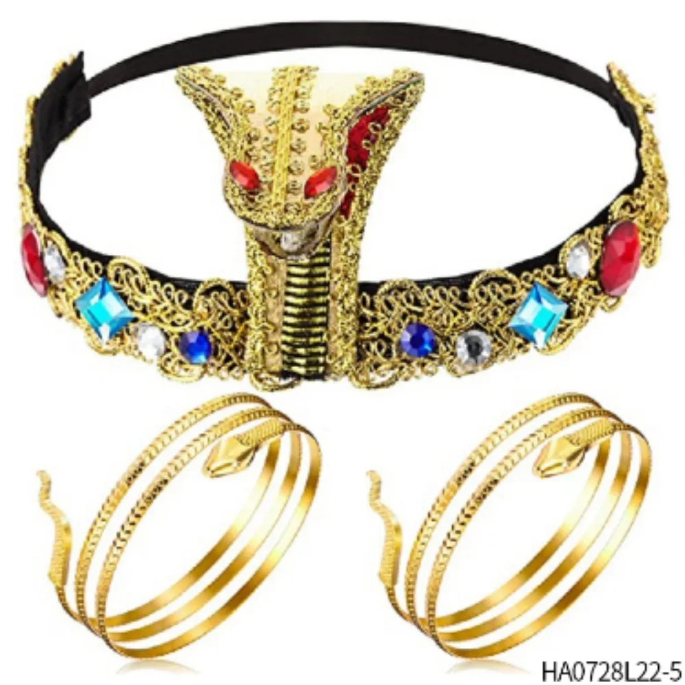 Costume Headband Halloween Egyptian Pharaoh Cobra Head Tiara Gold Beaded