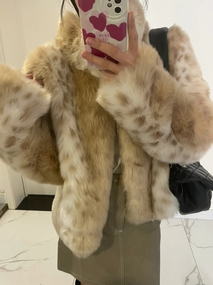 Mink Faux Fur Coat for Women Thick Warm Spotted Leopard Printed