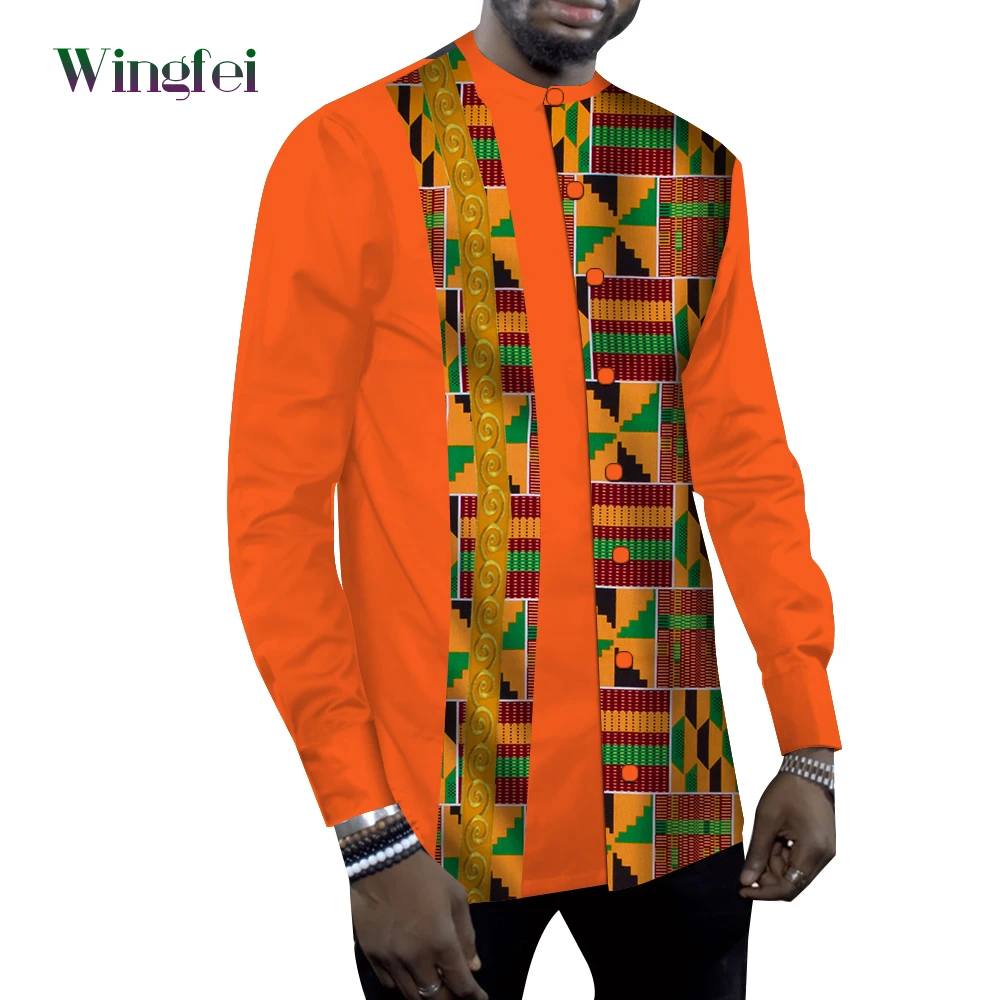 

African Clothes for Men Fashon Long Sleeve Shirt Ankara Print Dashiki Blouse O-neck Button Close Patchwork African Men WYN1776