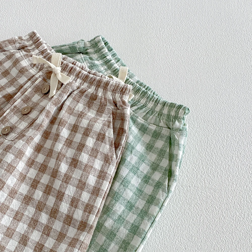 Ropa para Niños, Pantalones Cortos de Lino y Algodón para Niños, Pantalones Cortos a Cuadros de Verano para Niños Pequeñ