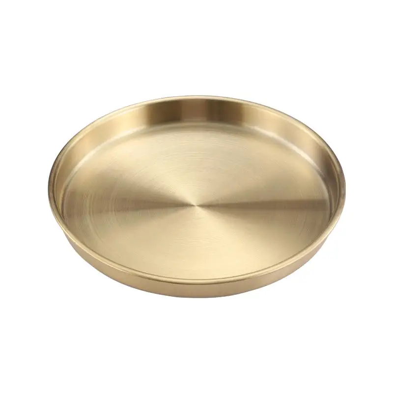 304 Stainless Steel Plate Disc Commercial Golden Flat-bottomed Tray Thickened Cold Skin Sausage Powder Plate Steaming Dish