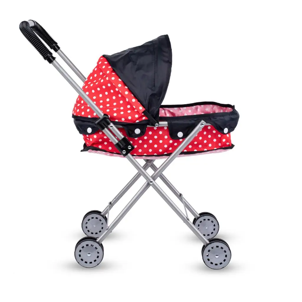 Portable Dotted Doll Stroller Pushchair with 4 Swivel Wheels for Mellchan Doll Toys Kids Pretend Play Toy Baby Supplies