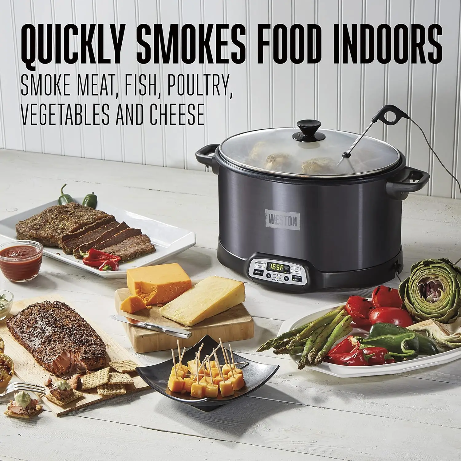 BRANDS 2-in-1 Indoor Electric Smoker & Programmable Slow Cooker, 6 Quart, Dishwasher Safe Crock, Black (03-2500-W) 2
