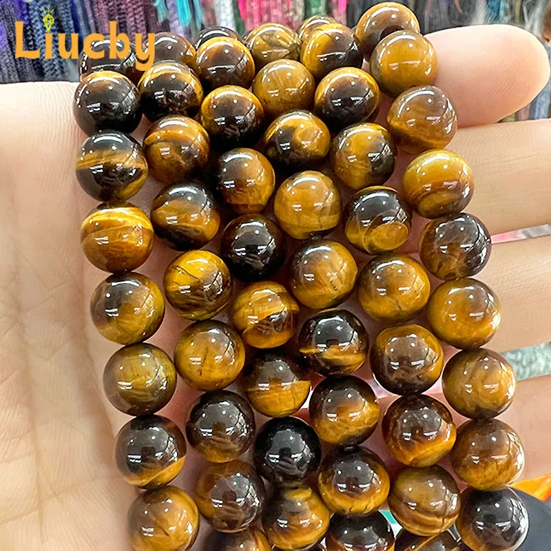 Cuentas de ágatas de ojo de tigre de oro marrón de piedra Natural de calidad 5A para fabricación de joyería Diy pulsera collar 4/6/8/10/12mm 15 "al por mayor
