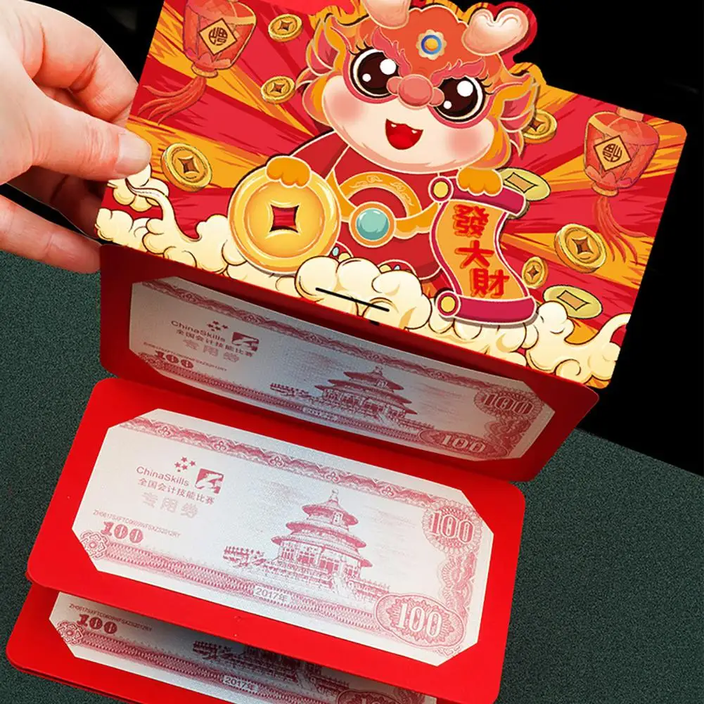 

Non-fading Envelope Traditional Year of Dragon Envelopes 3pcs Cartoon Pattern with Tassels Foldable 6 Card Slots Chinese