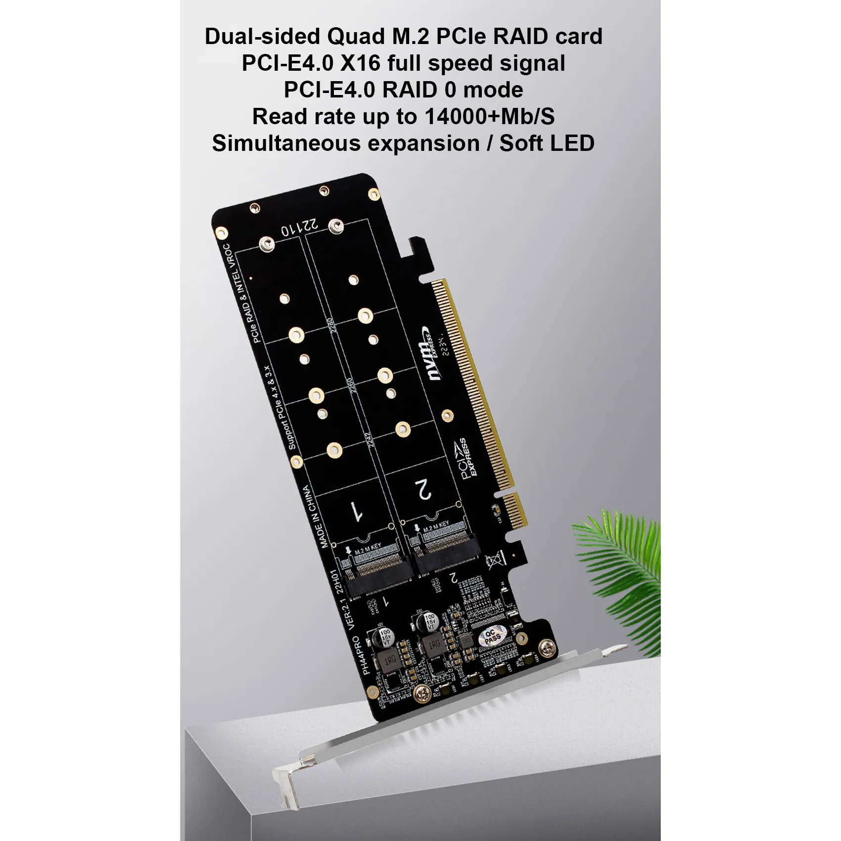 PCIE X16 to M.2 M-Key NVMEx4 SSD 2U Server Riser Card Double-Sided 4-Disk NVME PCI-EX16 Split Card nvme pcie riser card