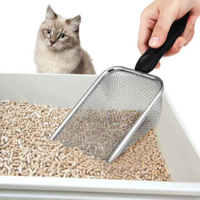 Stainless Steel Cat Litter Scoop Metal Small Holes Long Handle Litter Box Scooper Ergonomic Tool 4