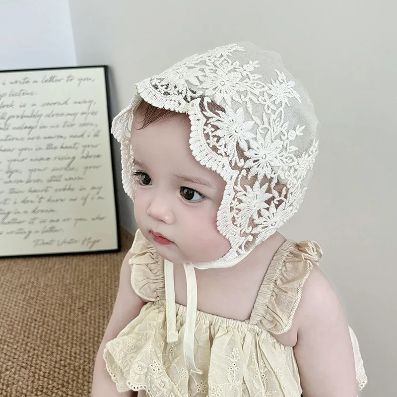 Lace Flower Baby Bonnet Newborn Girl Baptism Hat Floral