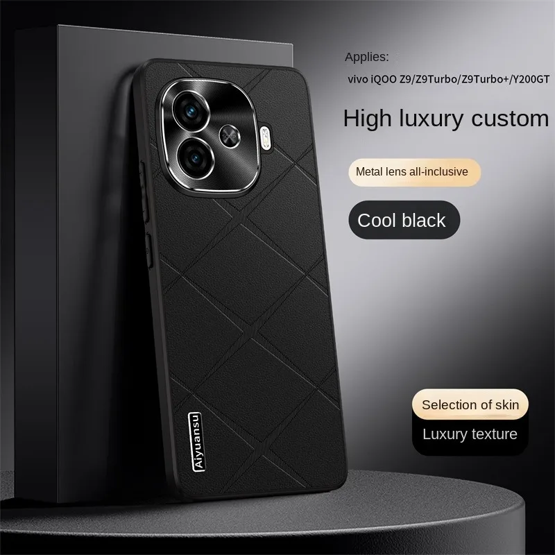 High-Luxury Vegan Leather Phone Case with Metal Lens Protection, Anti-Drop, and Anti-Fingerprint Features