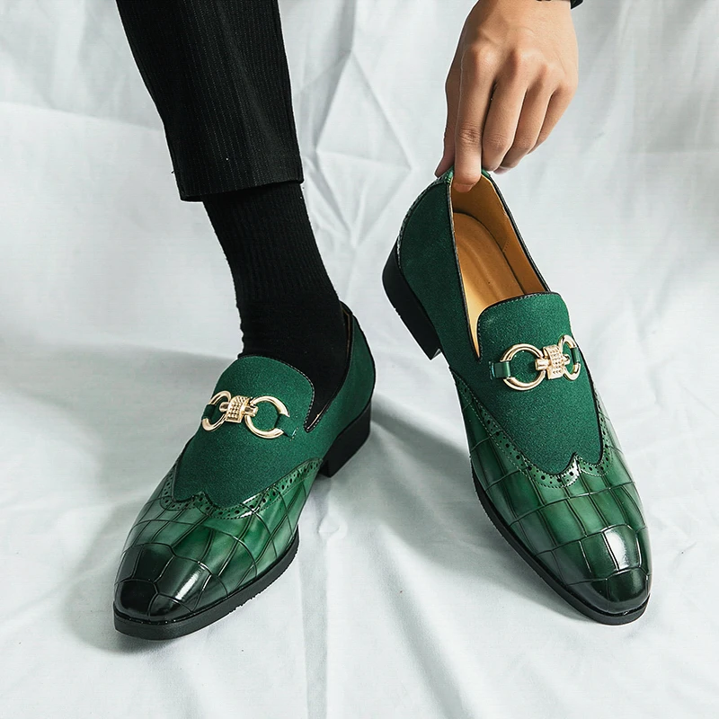 

Men Loafers Shoes Green Slip-On Breathable Casual Shoes Metal Decoration Handmade Free Shipping Zapatos De Hombre