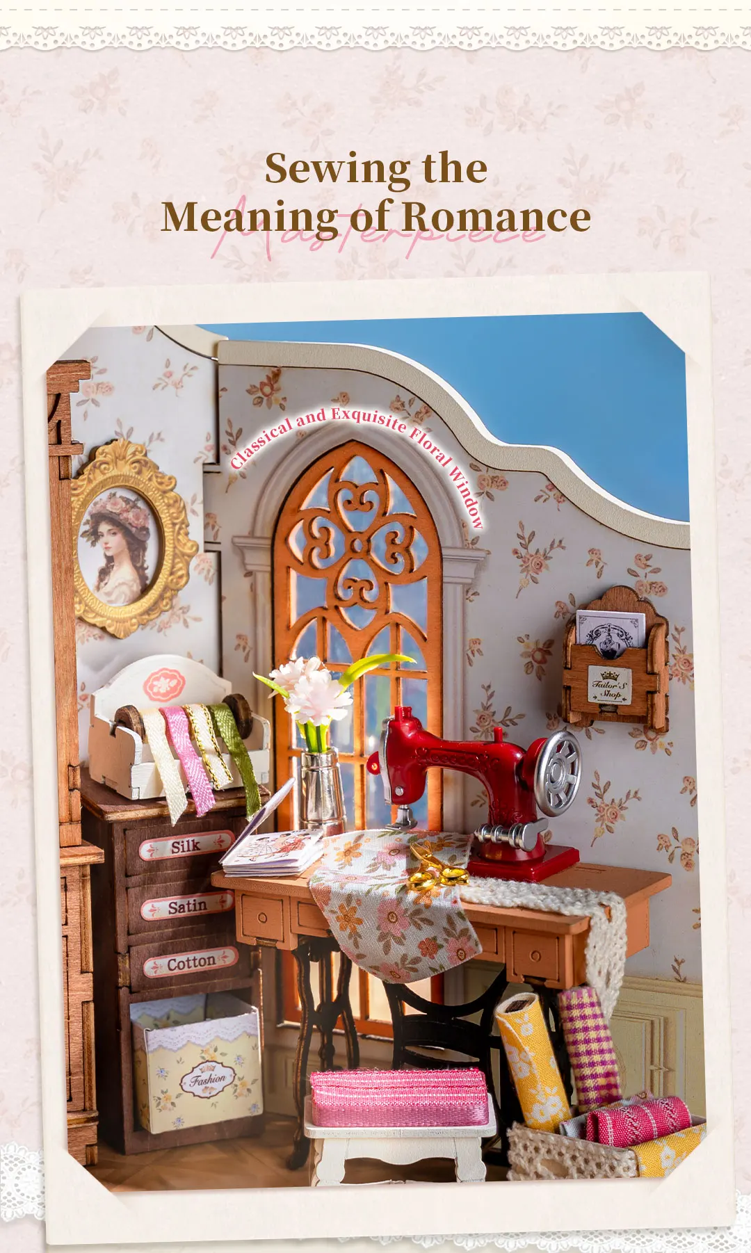 Robotime Elsa's Tailoring Shop DIY Miniature House Victorian Style Craft Studio Kit Interior Decor Unique Gift for Adults Teens
