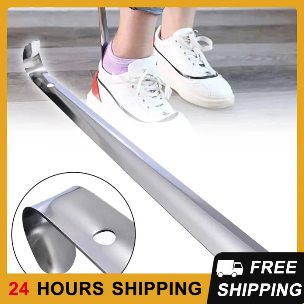 1pc Stainless Steel Shoe Horn With Curved Hook Design Durable Long Handle Shoehorn Portable Shoes Lifter Lazy Shoe Helper
