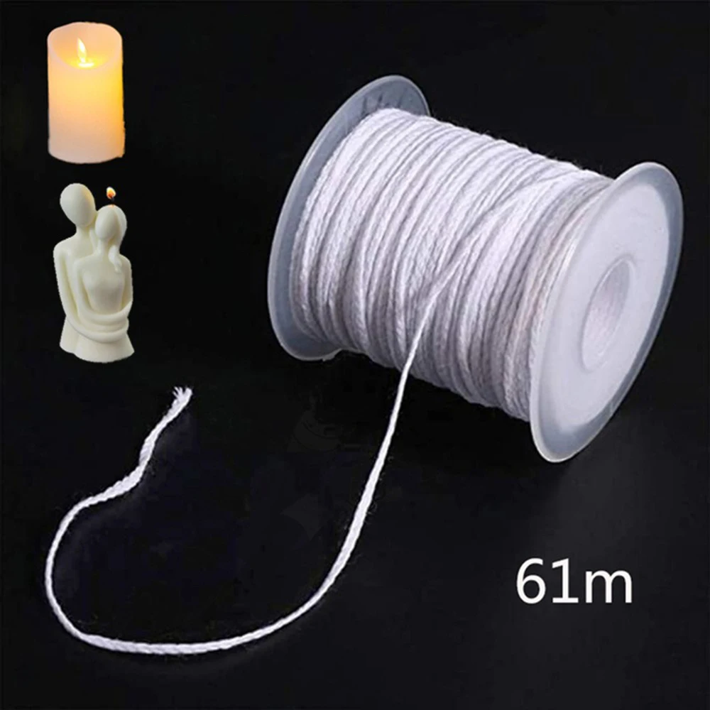 10m 30m 61m Candle Wicks Smokeless Wax Pure Cotton Core Metal Sustainer Tabs DIY Candle Making Pre-Waxed Wicks Party Supplies