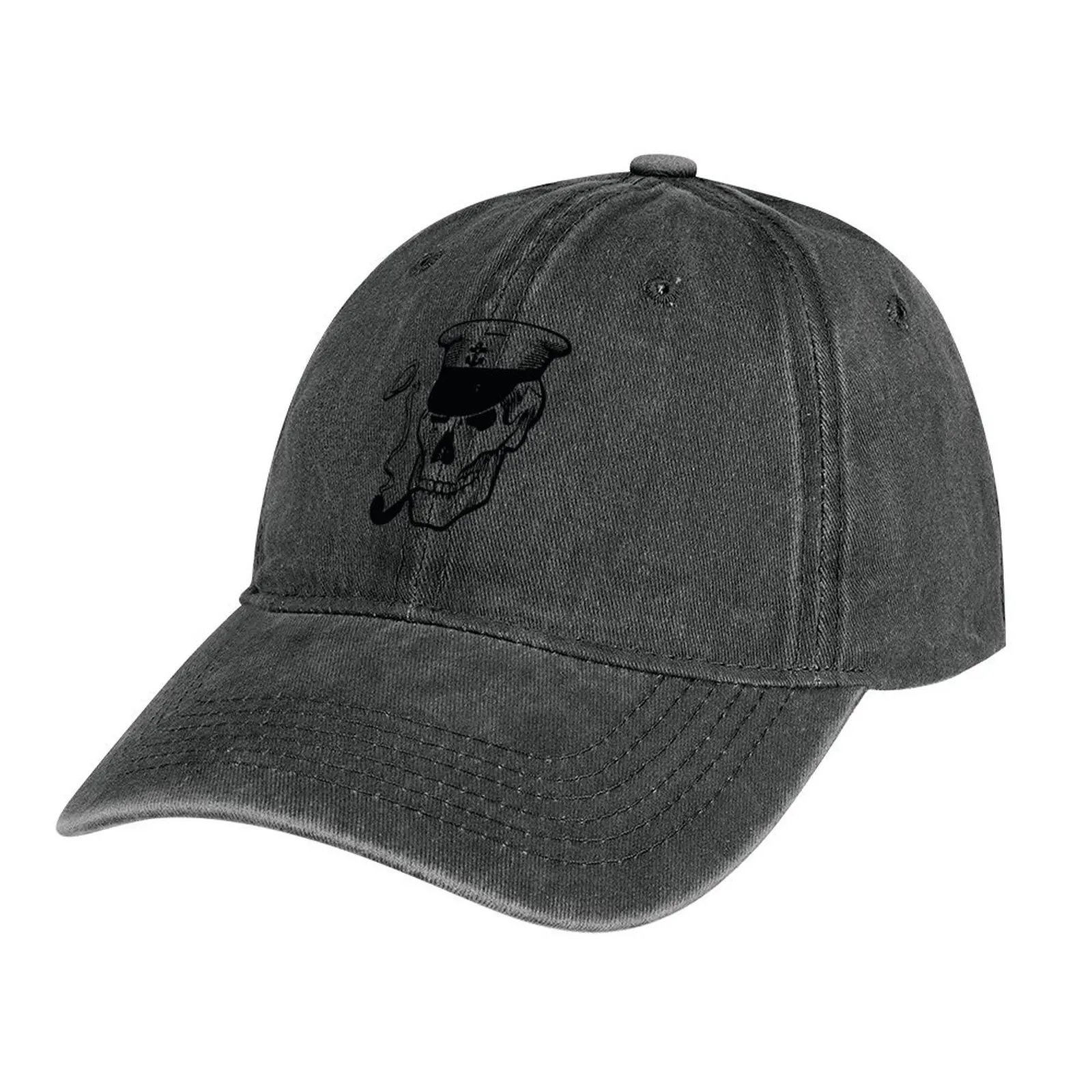 

Vintage Skull with Captain Hat and Pipe Cowboy Hat Custom Cap Big Size Hat Female Men's
