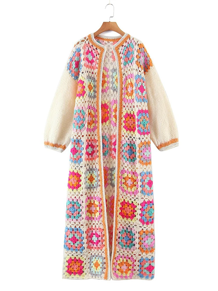 Yenkye New Autumn Women Handmade Multicolor Plaid Long