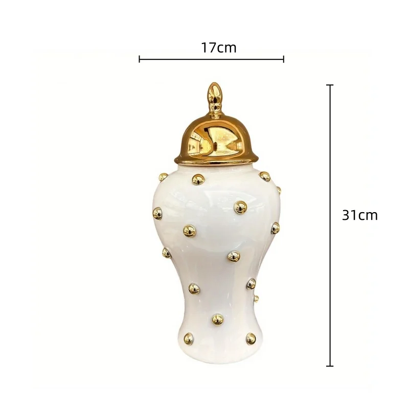 Geometric Storage Tank Embossed Gold Ball Ginger Jar Porcelain Flower Vase Floral Arrangement Accessories Home Decoration 5