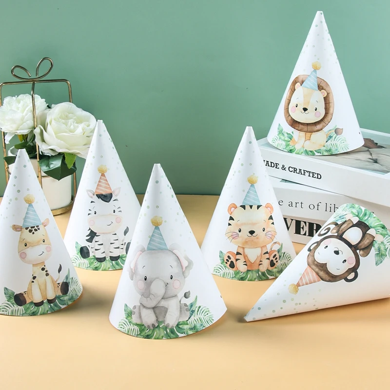 Description Picture 2 of item6pcs/lot New Lovely cartoon Jungle Lion Theme Party Paper Caps Cartoon Animal Party Hats For Kids Birthday Party Supplies