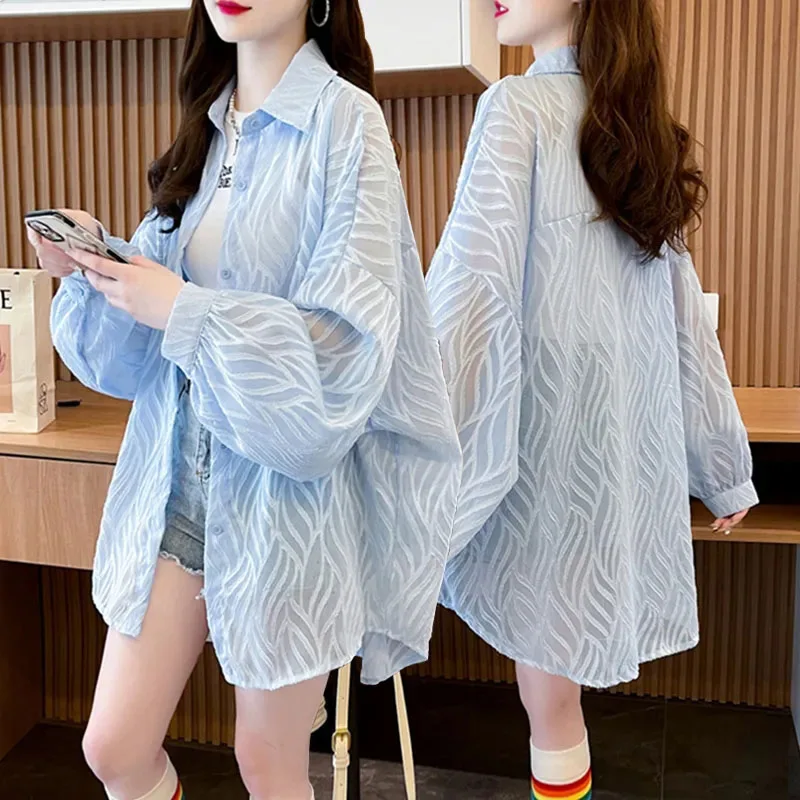 

Summer Light Breathable Sun Protection Shirt Womens New Relaxed Long Sun Protection Coat Female Casual Sun Prevent Bask Blouse