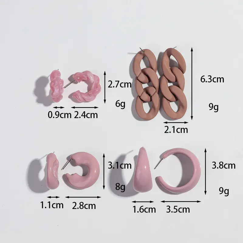 New 8pcs Colorful Circle Acrylic Hoop Earring for Women Korean Fashion Geometric Chain Drop Earrings Vintage Jewelry Sets Gifts - Image 3