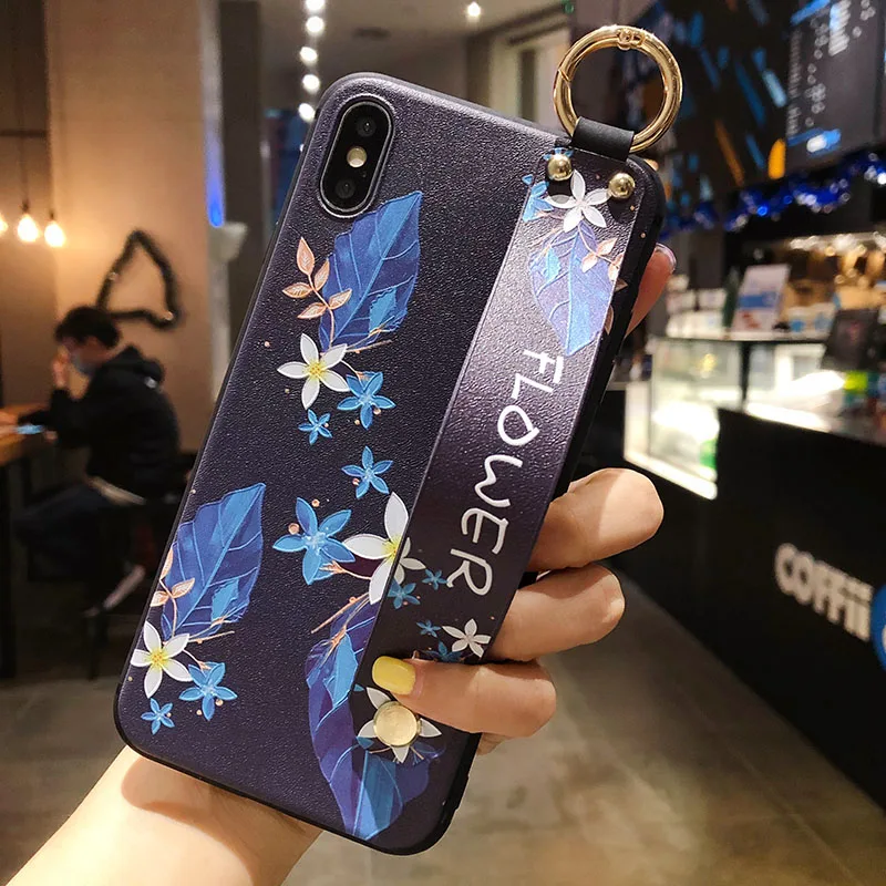 Floral Wrist Strap Phone Case with Botanical Design