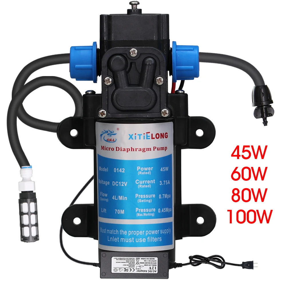 45/60/80/100W 110-240V Self-priming แรงดันปั๊มไดอะแฟรมสําหรับรดน้ําล้างรถสวนพืชสเปรย์ชลประทาน Power PUMP 1
