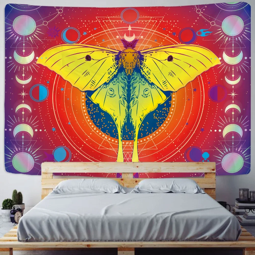 

Retro illustration butterfly psychedelic scene home decor tapestry hippie mandala wall hanging boho yoga mat room wall decor