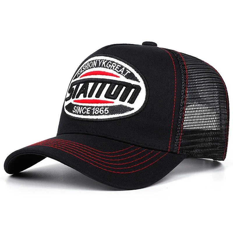 Unisex Baseball Cap Classic STATION Letter Pattern Mesh Cap Men and Women Breathable Streetwear Summer Trucker Hat